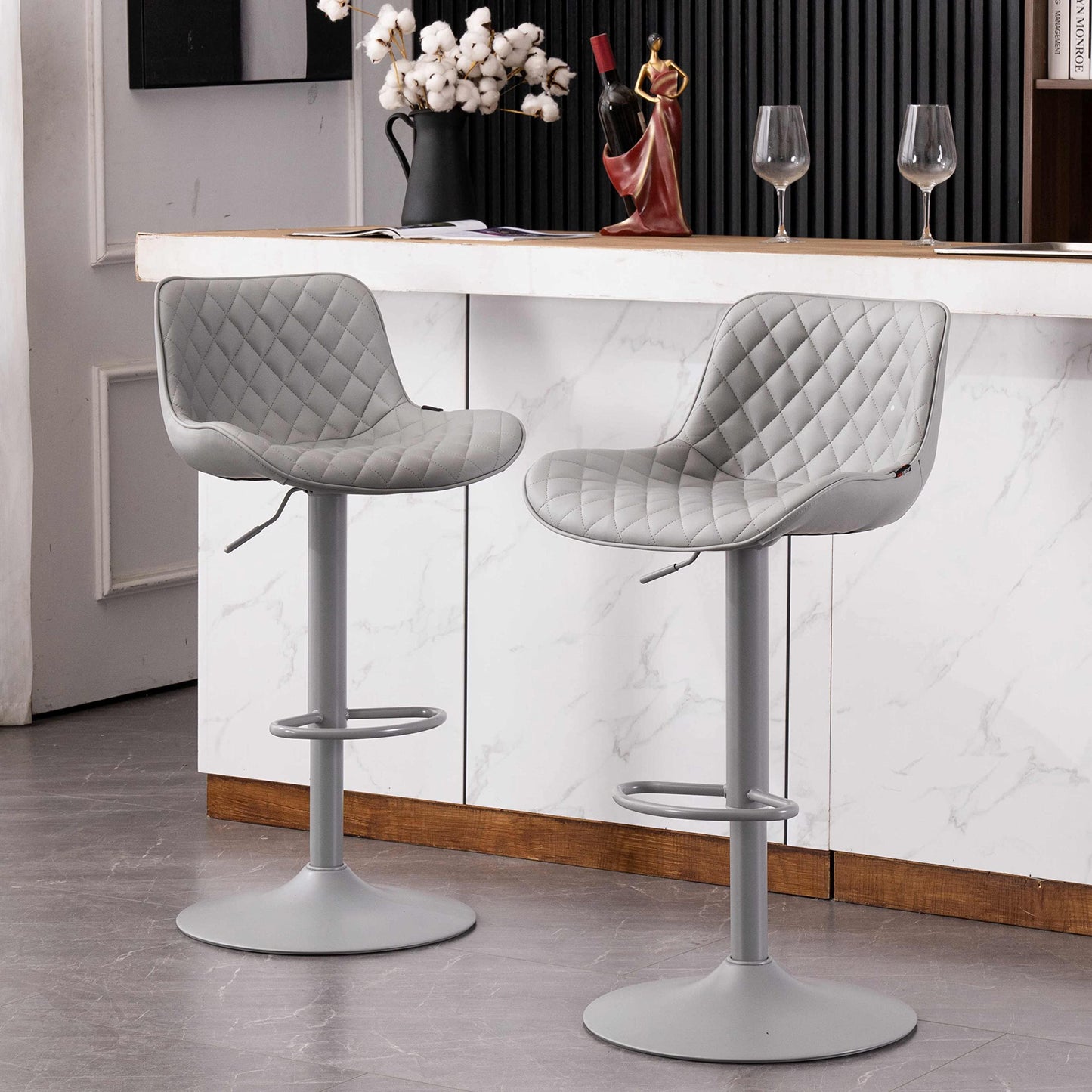 Grey Bar Stools Set of 2 Counter Height Bar Stool Faux Leather Upholstered Metal Barstools Modern Adjustable Swivel High Back Bar Chairs Home Kitchen Dining Island