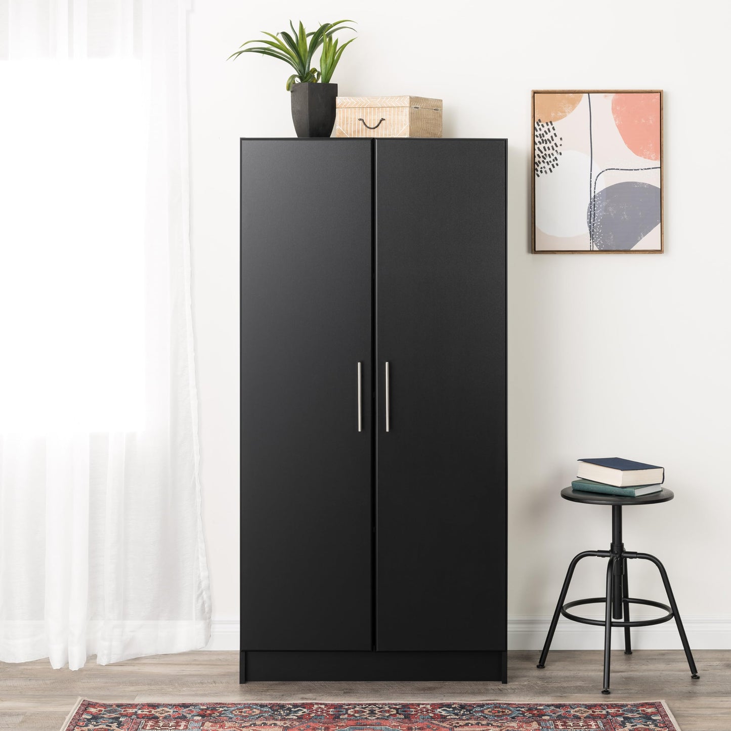 Tall Garage Storage Cabinet & Pantry Storage Cabinet, 2-Door Freestanding Garage Cabinet with Adjustable Shelves, 16"D x 32"W x 65"H, Black BES-3264