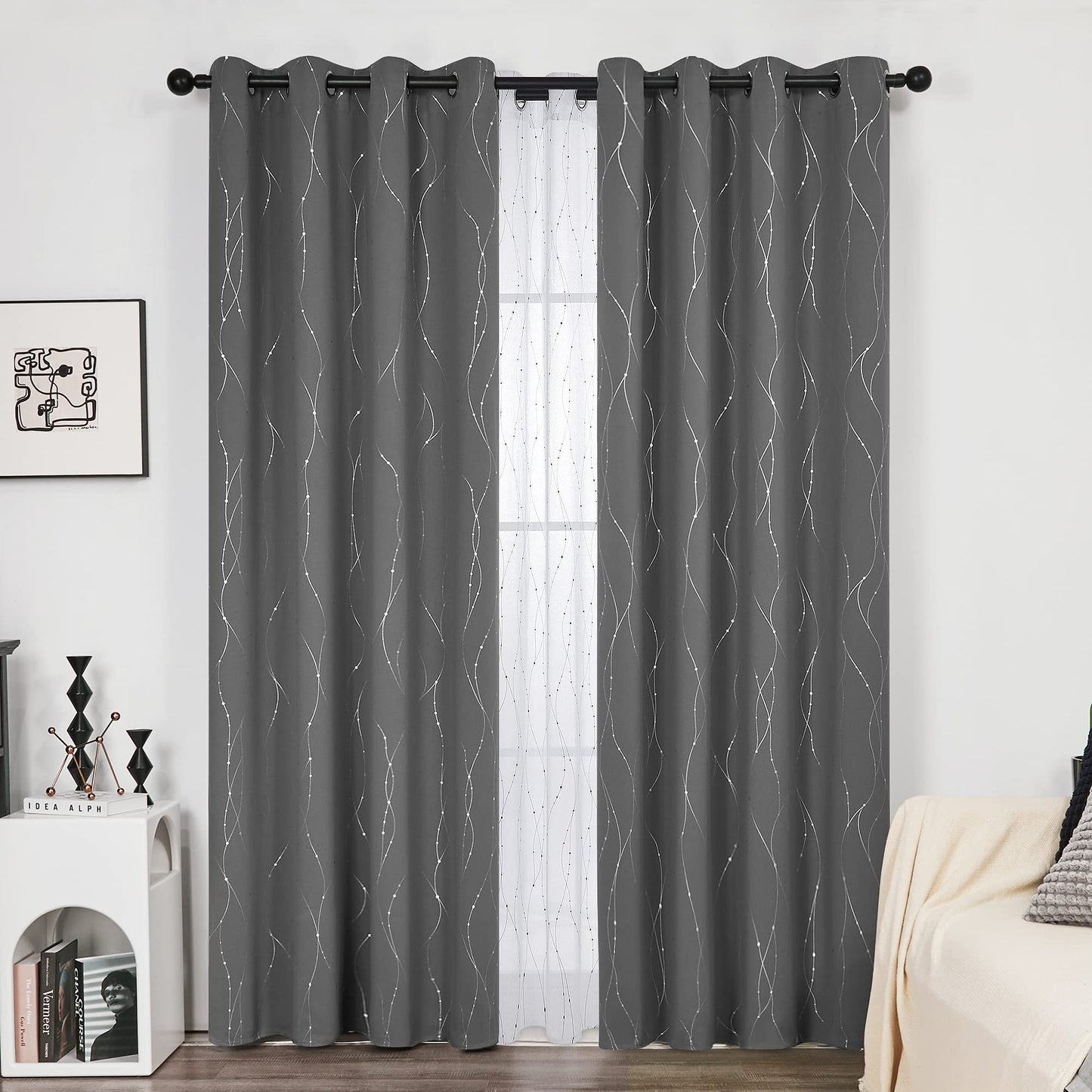 Deconovo Blackout Curtains 84 Inches Long, Thermal Insulated Energy Saving Curtains for Bedroom, Noise Reduction Curtain Drapes for Living Room (52W x 84L Inch, Grey, 2 Panels)