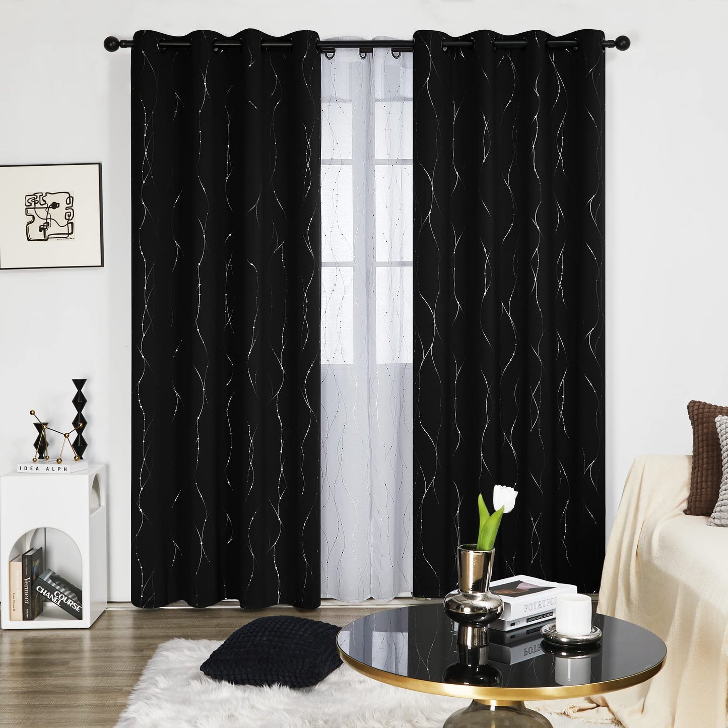 Deconovo Blackout Curtains 84 Inches Long, Thermal Insulated Energy Saving Curtains for Bedroom, Noise Reduction Curtain Drapes for Living Room (52W x 84L Inch, Grey, 2 Panels)