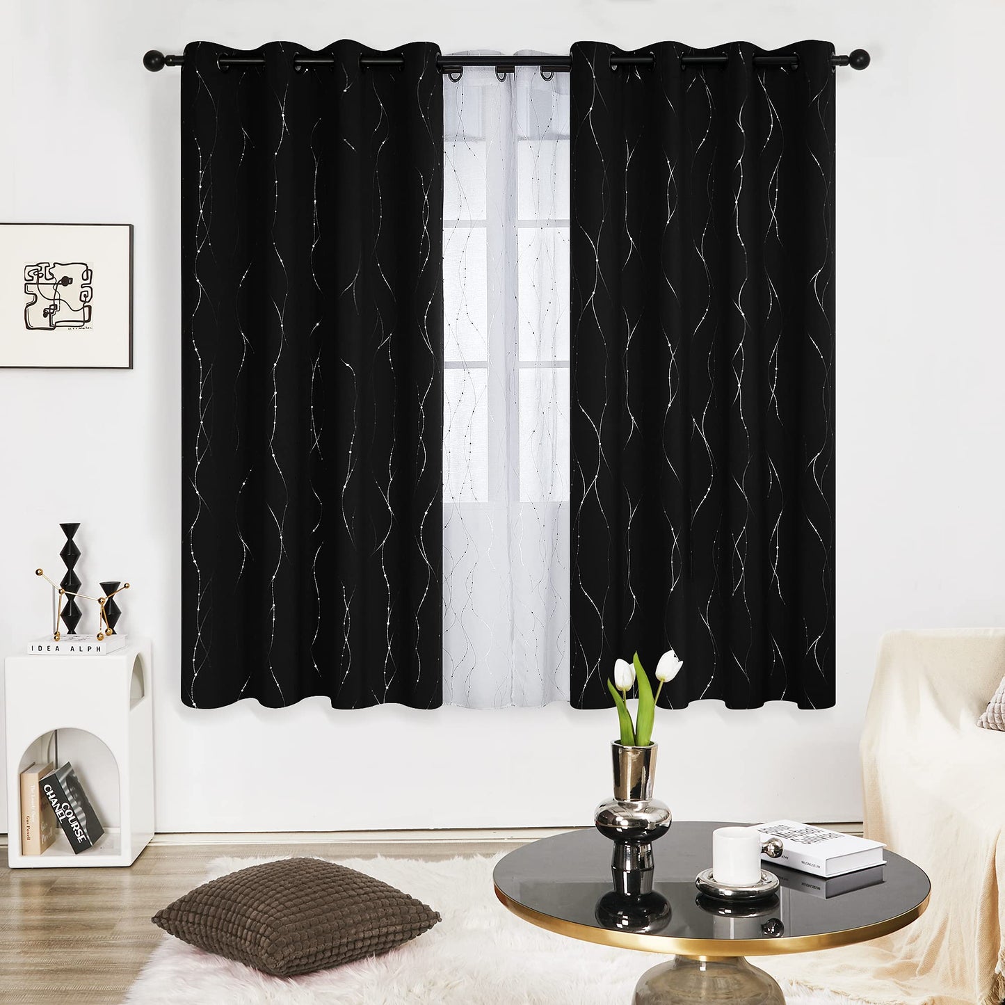 Deconovo Blackout Curtains 84 Inches Long, Thermal Insulated Energy Saving Curtains for Bedroom, Noise Reduction Curtain Drapes for Living Room (52W x 84L Inch, Grey, 2 Panels)