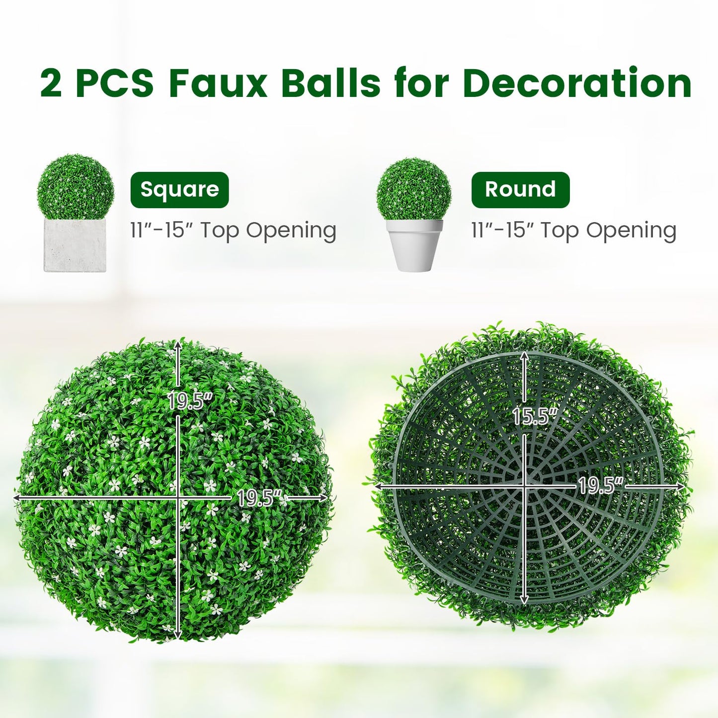 2 PCS 15.7 Inch Artificial Boxwood Topiary Balls, Faux Plants Decorative Balls for Indoor, Outdoor, Garden, Wedding, Balcony, Backyard, Front Porch, Patio, Home Decor