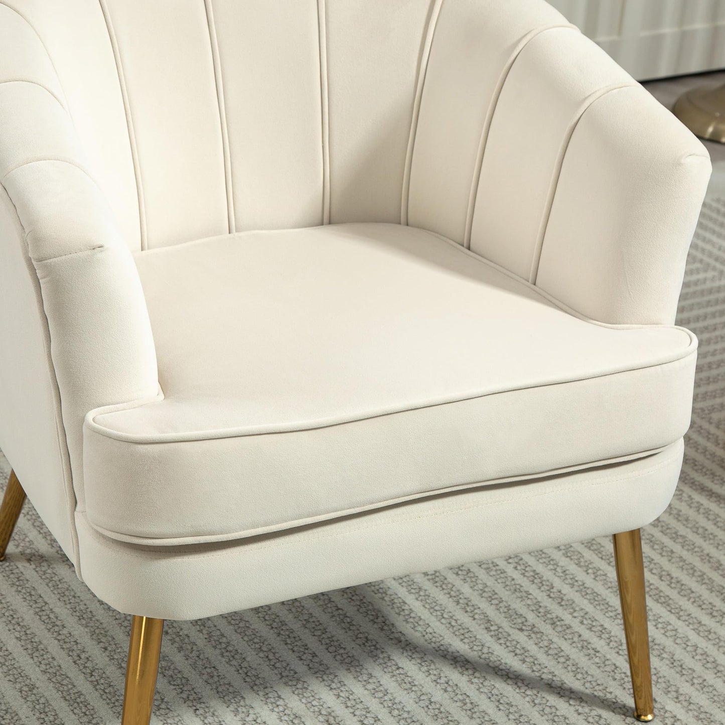 Fabric Accent Chair, Velvet Armchair, Modern Living Room Chair with Gold Metal Legs and Thick Padding for Bedroom, Grey