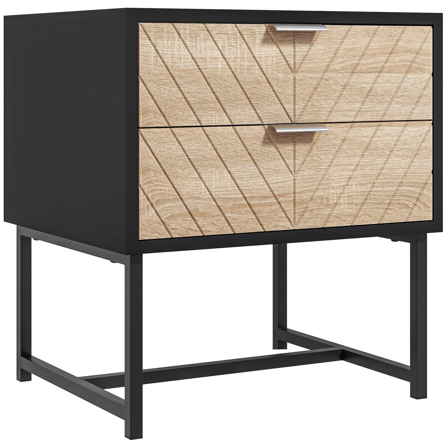 Modern Bedside Table with 2 Drawers, Nightstand with Metal Base, Sofa End Table for Bedroom, White