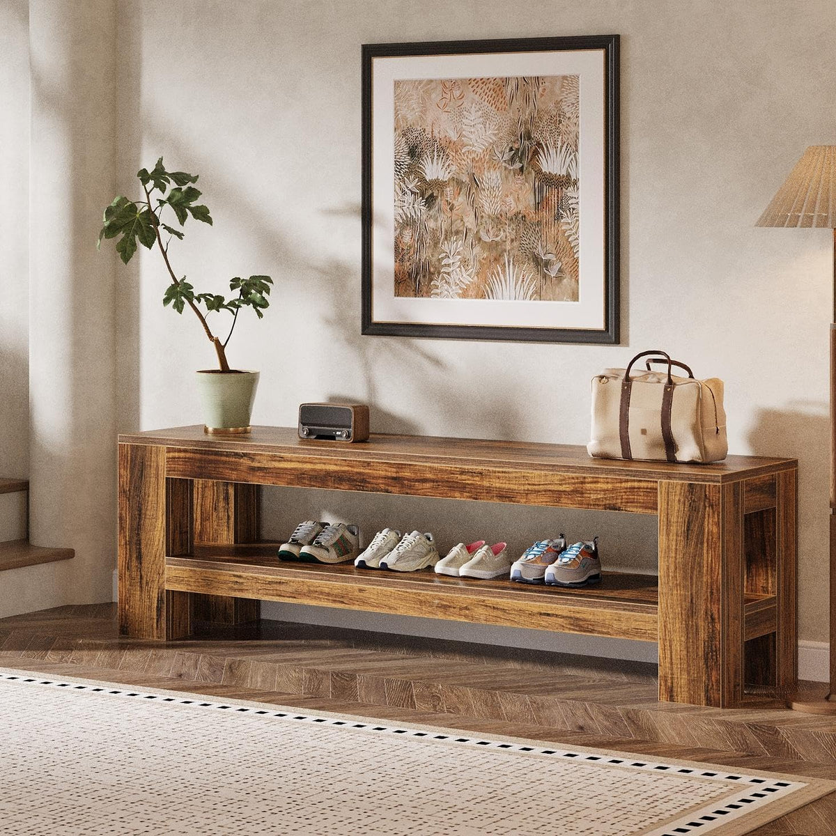 59" Entryway Bench, Farmhouse Indoor Console Shoe Bench End of Bed Table