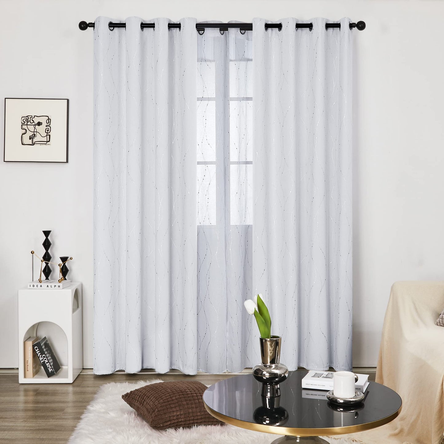 Deconovo Blackout Curtains 84 Inches Long, Thermal Insulated Energy Saving Curtains for Bedroom, Noise Reduction Curtain Drapes for Living Room (52W x 84L Inch, Grey, 2 Panels)