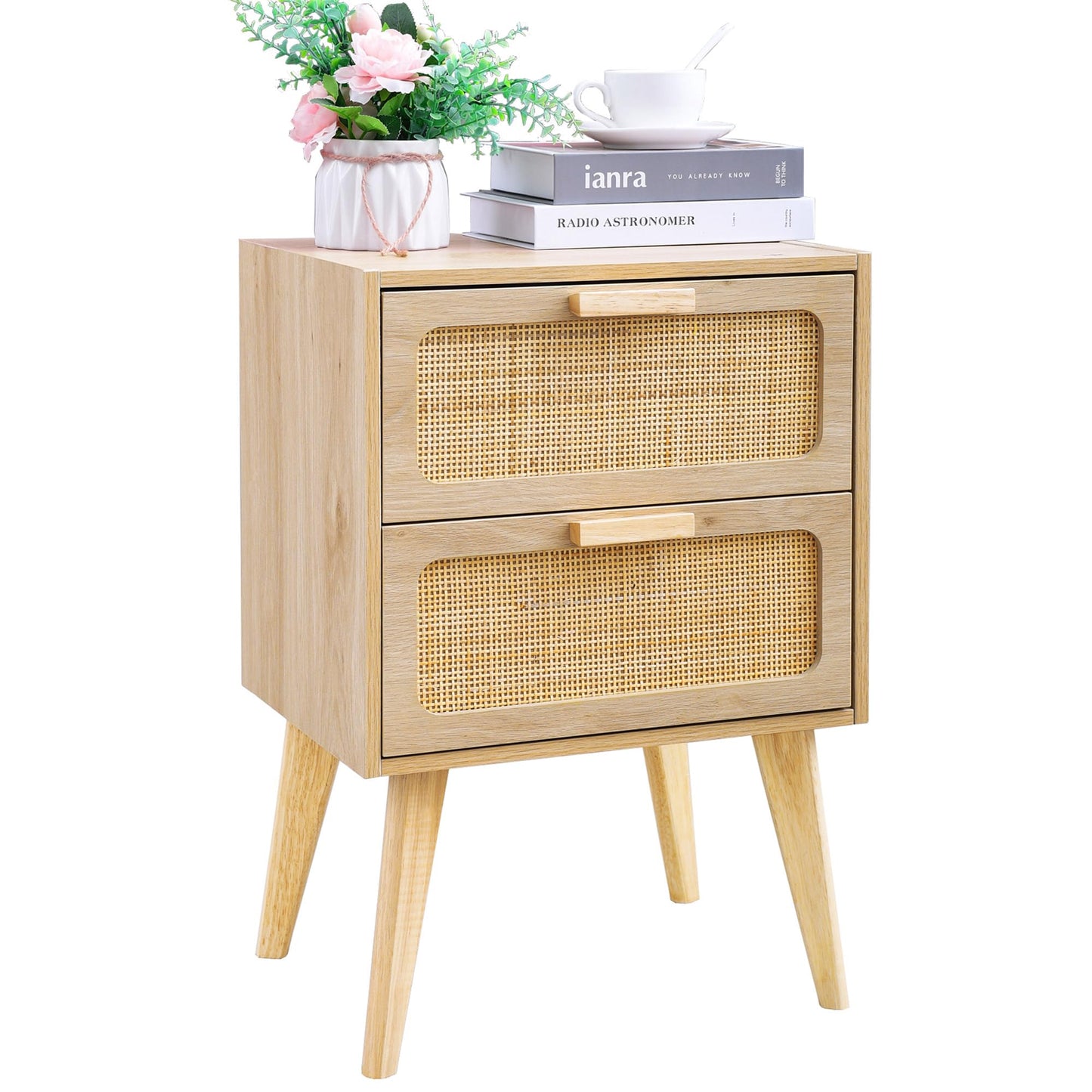 Rattan Nightstand,End Table with Rattan Door, Boho Bedside Table,Rattan Nightstand for Living Room,Bedroom,Dorm and Small Spaces,Natural CAACTG11Y