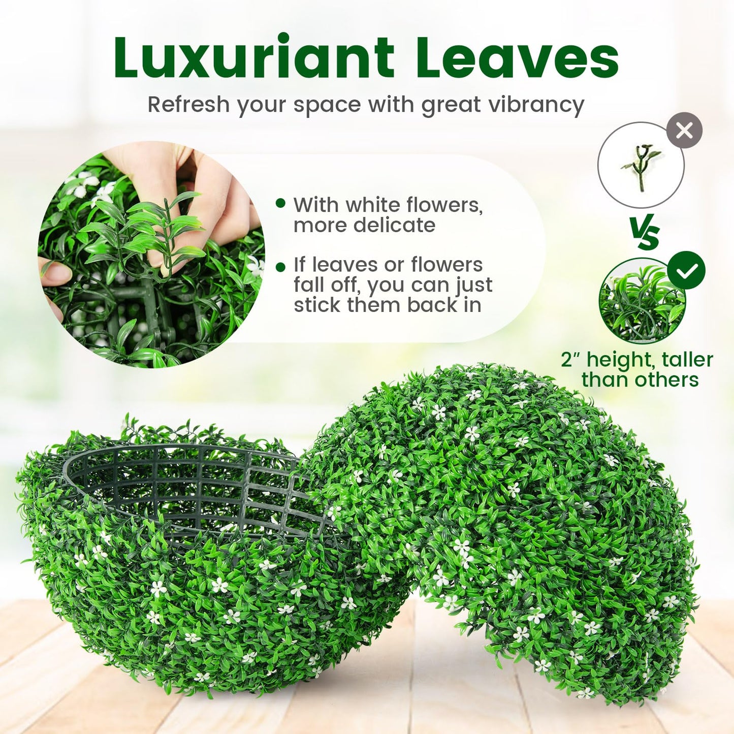 2 PCS 15.7 Inch Artificial Boxwood Topiary Balls, Faux Plants Decorative Balls for Indoor, Outdoor, Garden, Wedding, Balcony, Backyard, Front Porch, Patio, Home Decor