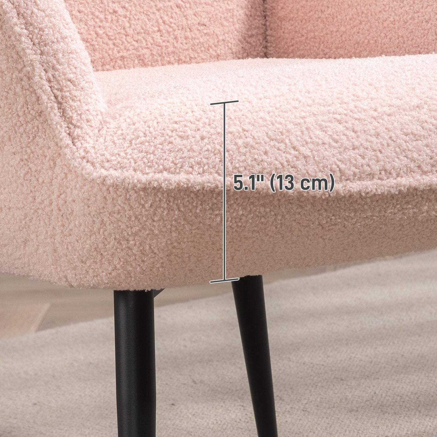 Modern Sherpa Boucle Accent Chair, Upholstered Wingback Armchair, Fluffy Vanity Chair for Living Room, Bedroom, Reading Room, Pink