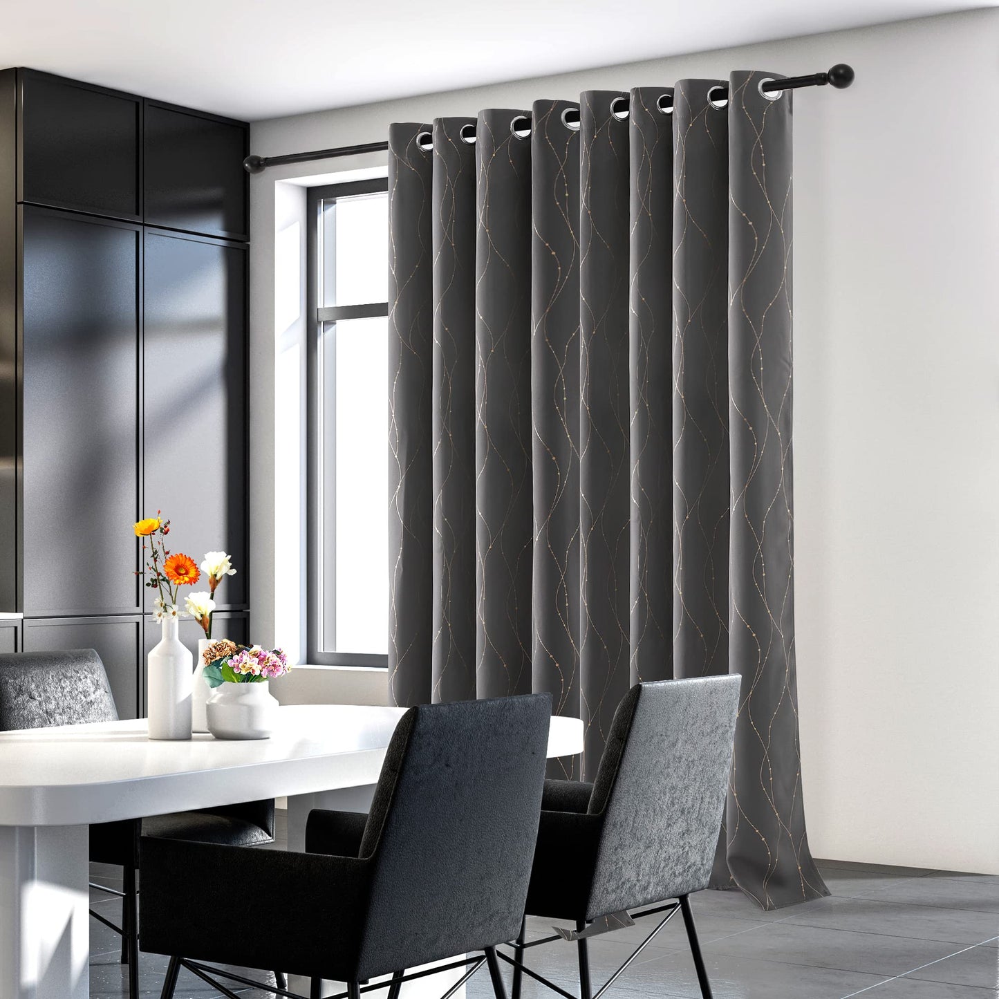 Deconovo Blackout Curtains 84 Inches Long, Thermal Insulated Energy Saving Curtains for Bedroom, Noise Reduction Curtain Drapes for Living Room (52W x 84L Inch, Grey, 2 Panels)