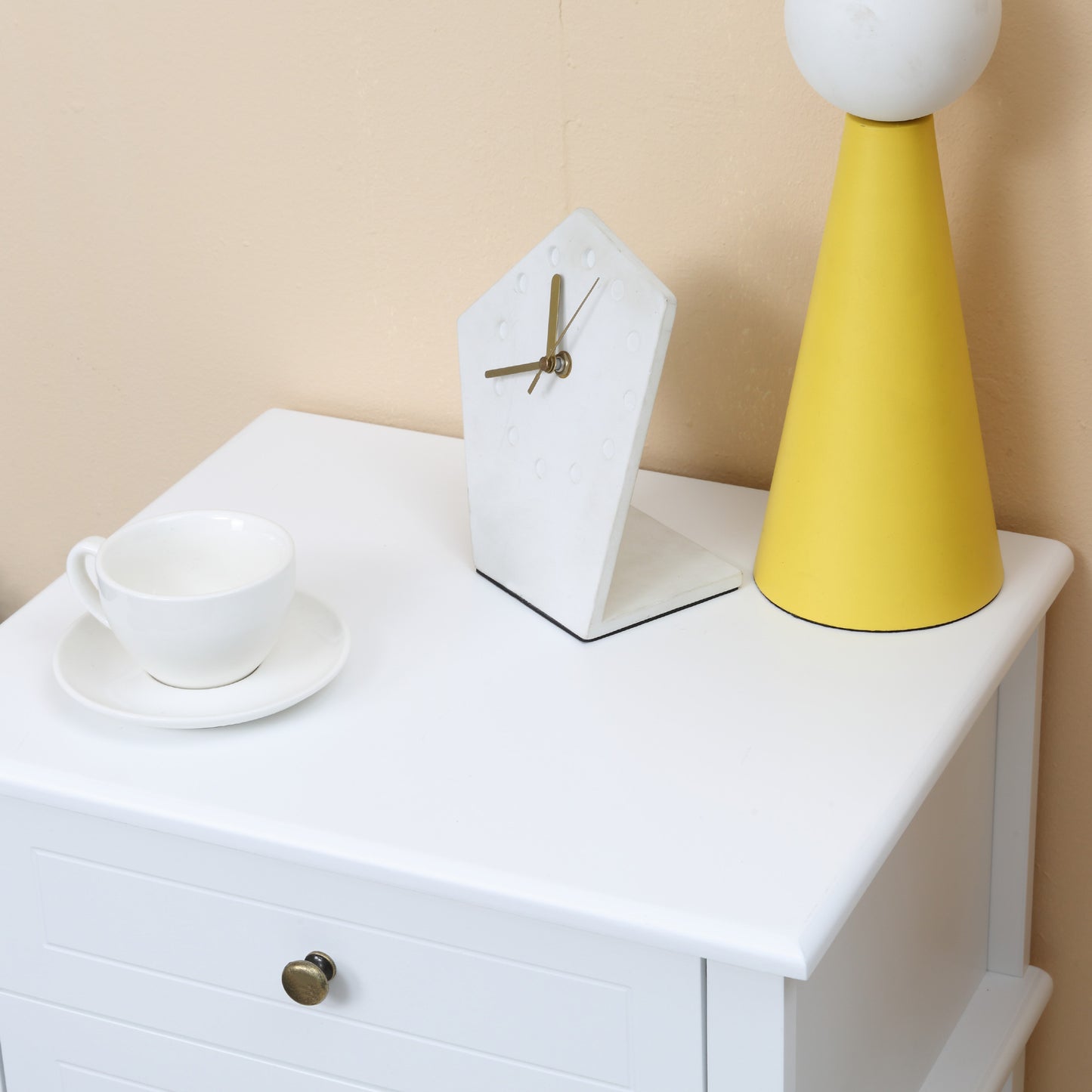 Modern White Nightstand End Table with Drawers and Storage Shelf