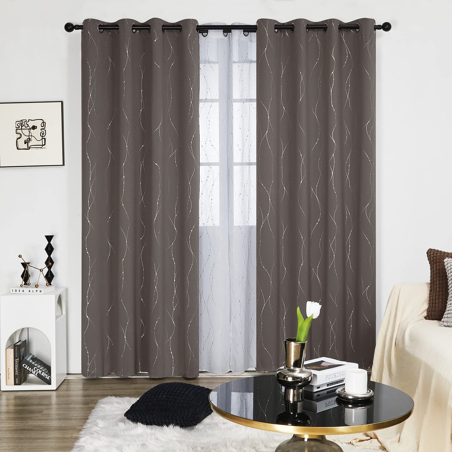 Deconovo Blackout Curtains 84 Inches Long, Thermal Insulated Energy Saving Curtains for Bedroom, Noise Reduction Curtain Drapes for Living Room (52W x 84L Inch, Grey, 2 Panels)