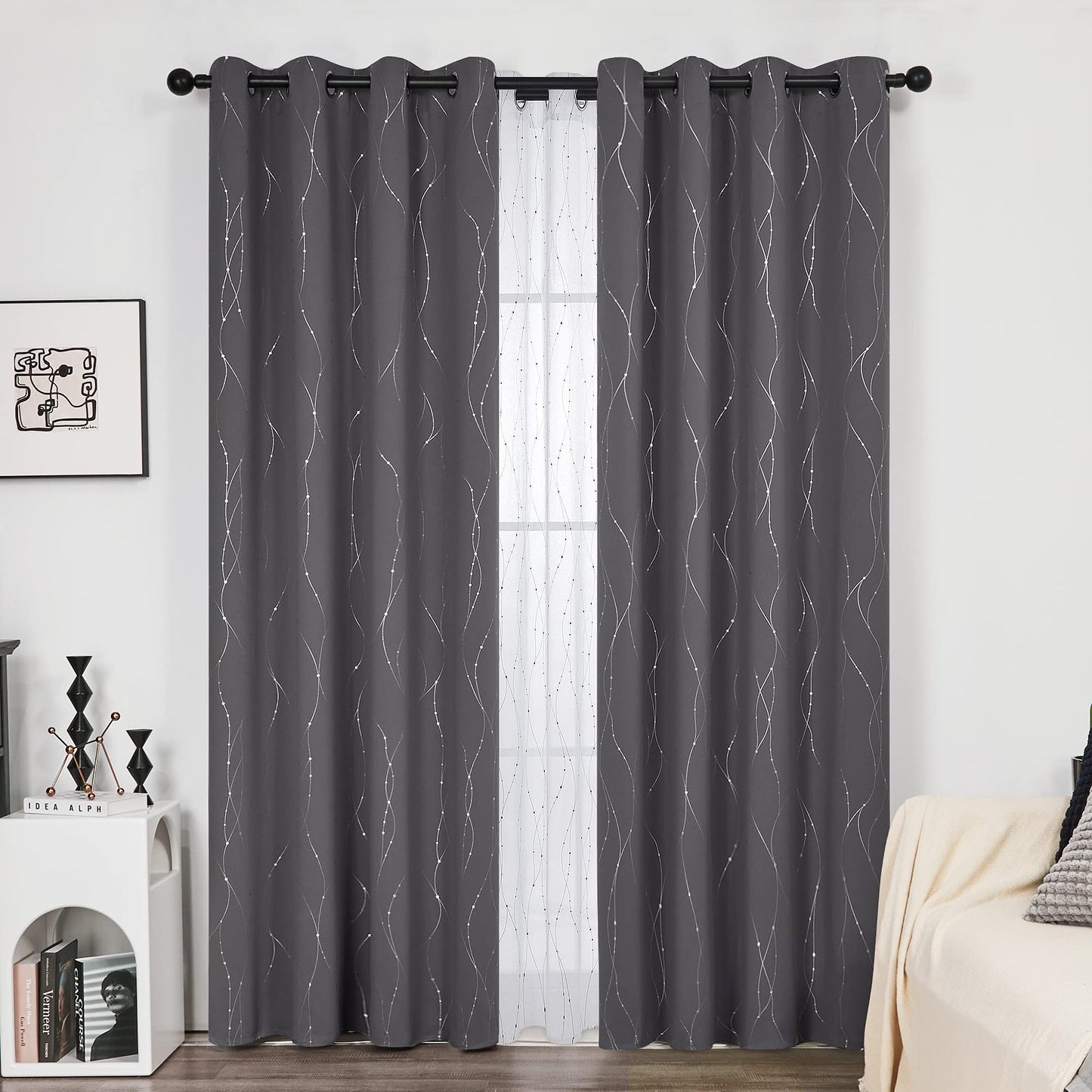 Deconovo Blackout Curtains 84 Inches Long, Thermal Insulated Energy Saving Curtains for Bedroom, Noise Reduction Curtain Drapes for Living Room (52W x 84L Inch, Grey, 2 Panels)