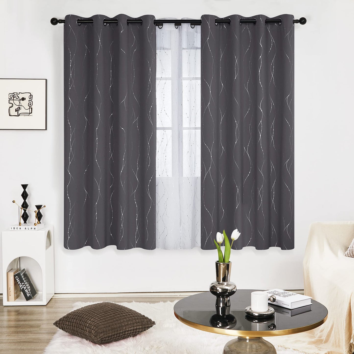 Deconovo Blackout Curtains 84 Inches Long, Thermal Insulated Energy Saving Curtains for Bedroom, Noise Reduction Curtain Drapes for Living Room (52W x 84L Inch, Grey, 2 Panels)