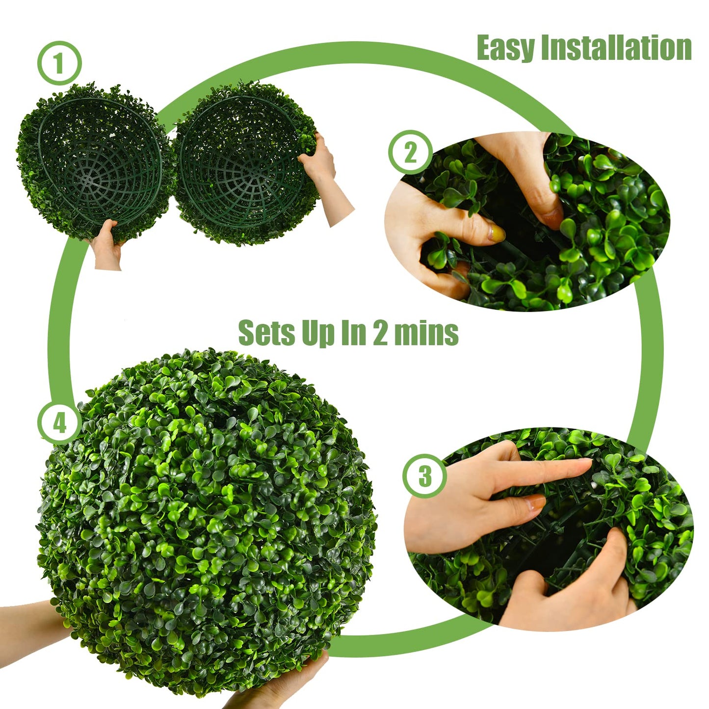 2 PCS 15.7 Inch Artificial Boxwood Topiary Balls, Faux Plants Decorative Balls for Indoor, Outdoor, Garden, Wedding, Balcony, Backyard, Front Porch, Patio, Home Decor