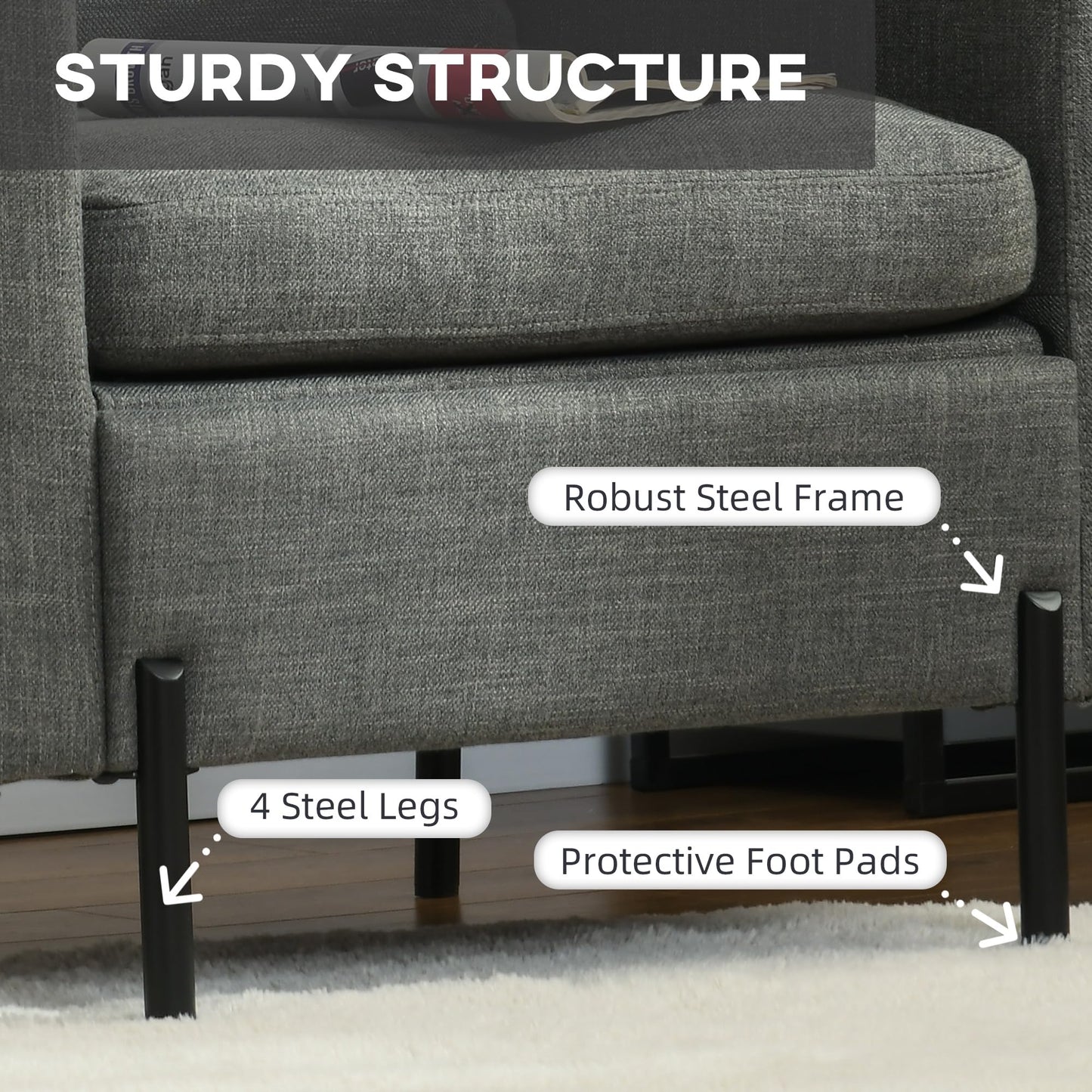 Fabric Accent Chair, Armchair, Modern Living Room Chair with Metal Legs, 2 Side Pockets, Thick Padding for Bedroom, Cream White