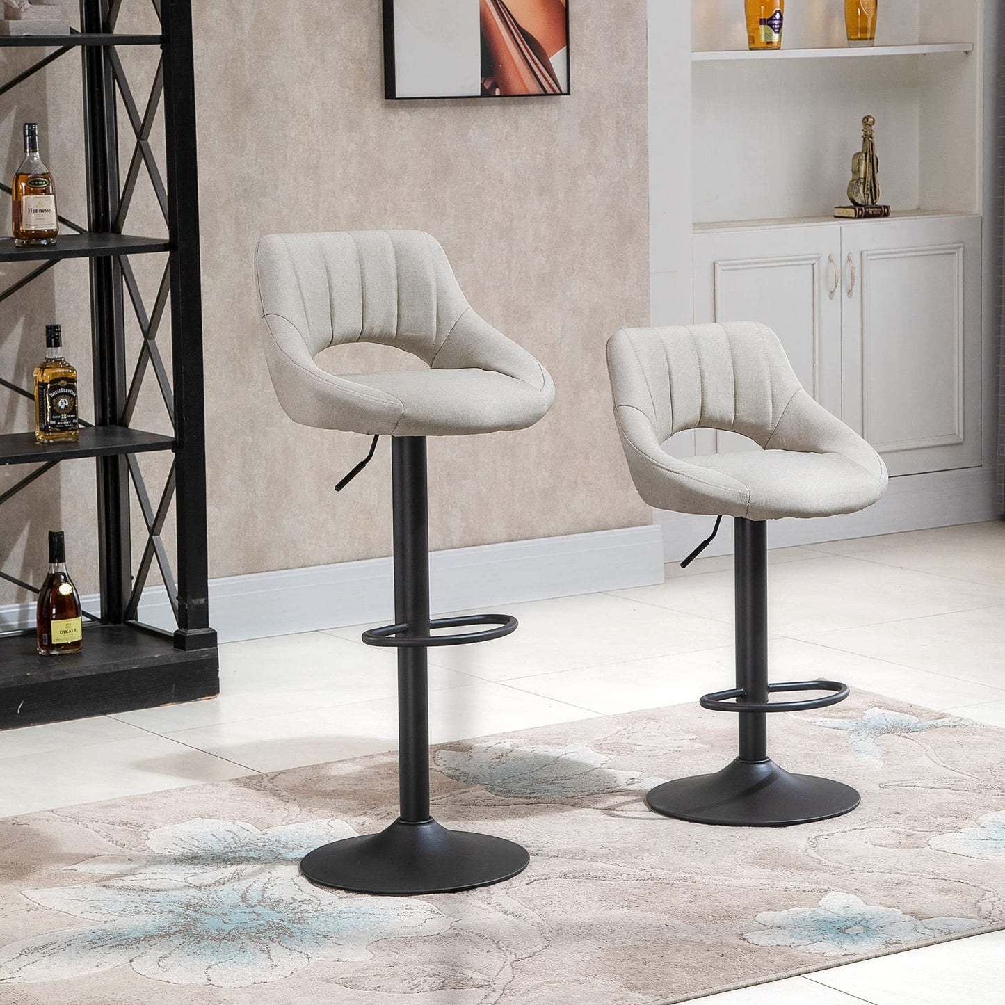 Bar Stools Set of 2, Swivel Counter Height Barstools with Adjustable Height, Faux Leather Upholstered Bar Chairs with Round Metal Base and Footrest, Grey