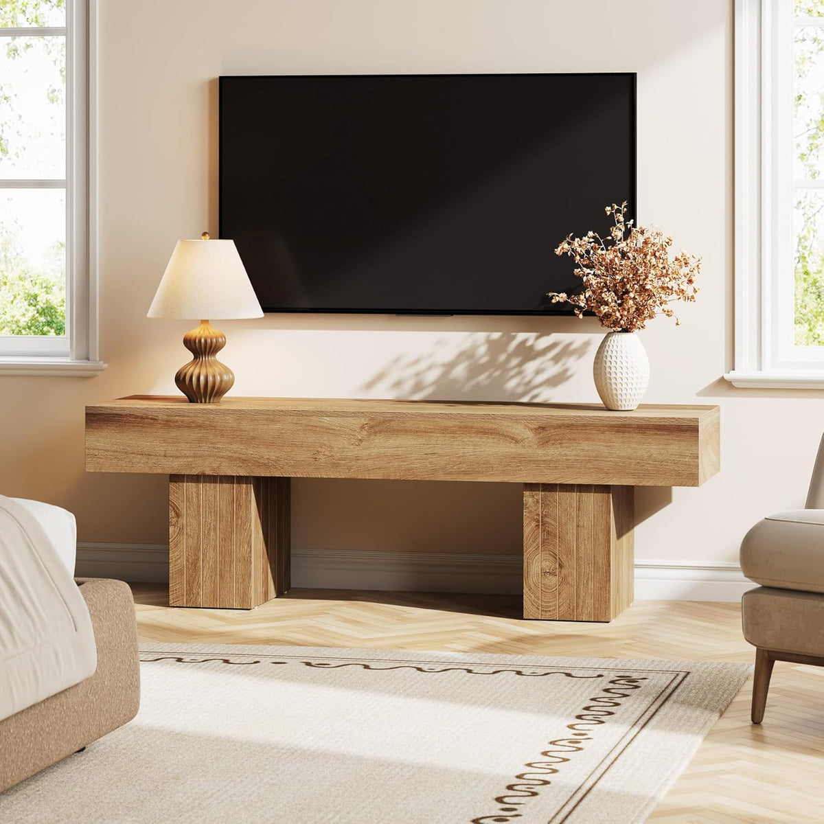 TV Stand for 55 Inch TV, Farmhouse Entertainment Center TV Console for Living Room