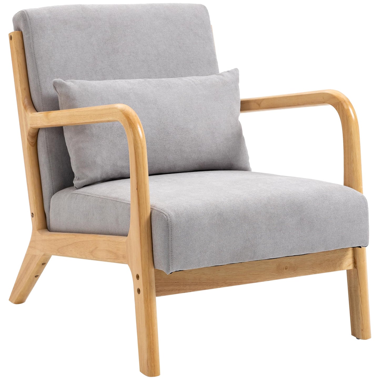 Modern Armchair with Wood Legs and Pillow, Upholstered Accent Chair for Living Room and Bedroom - Beige