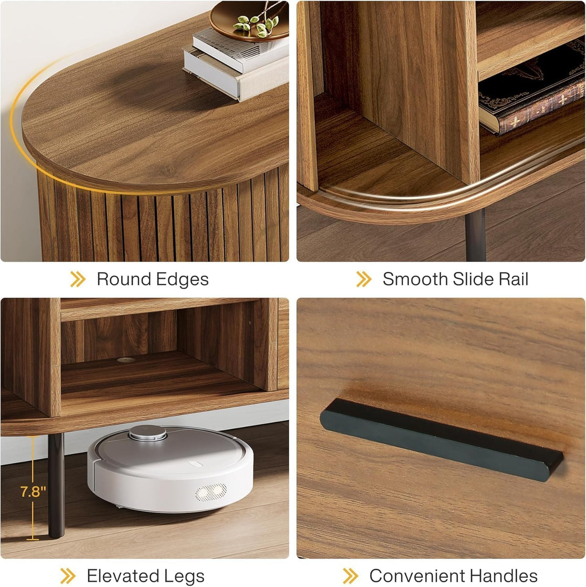 70" TV Stand, Modern Media Console with Storage and Sliding Tambour Door