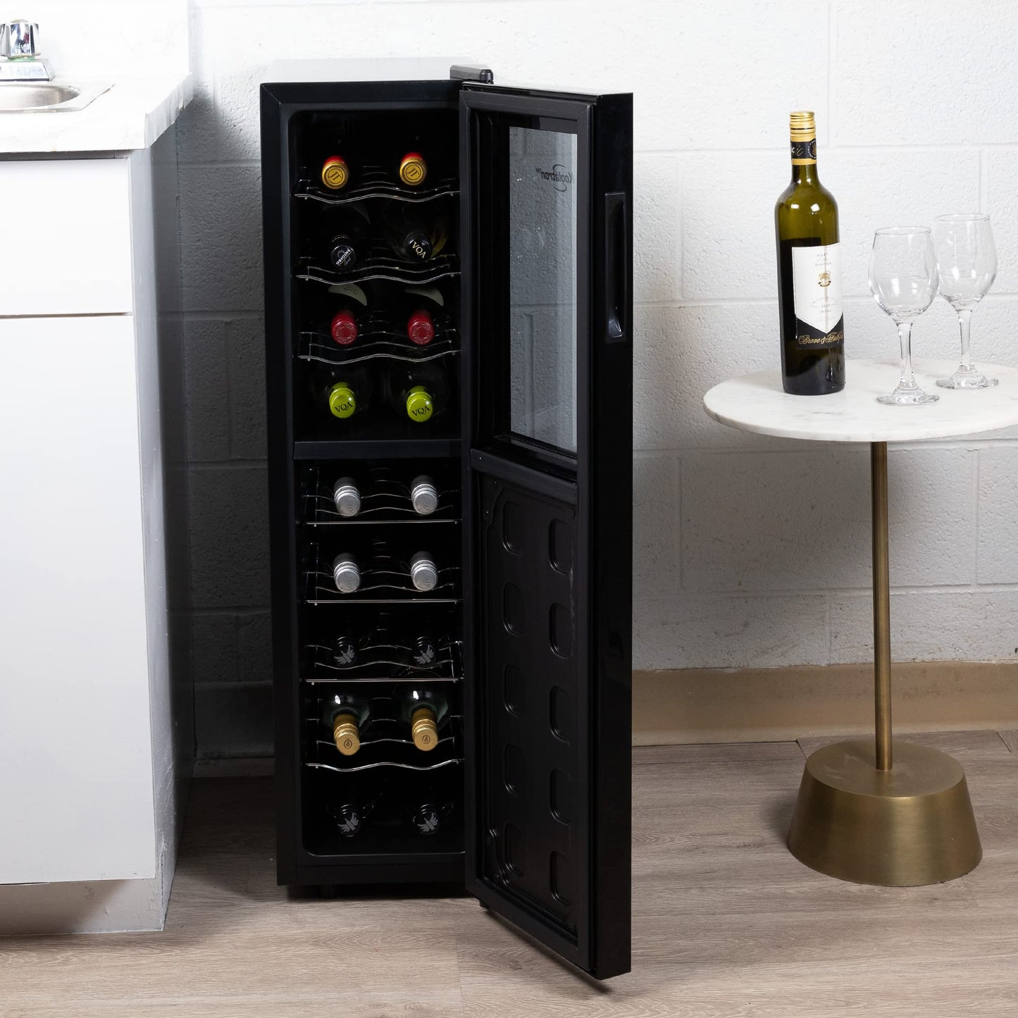 6 Bottle Wine Cooler, Black, Thermoelectric Wine Fridge, 0.65 cu. ft. (16L), Freestanding Wine Cellar, Red, White and Sparkling Wine Storage for Small Kitchen, Apartment, Condo, RV