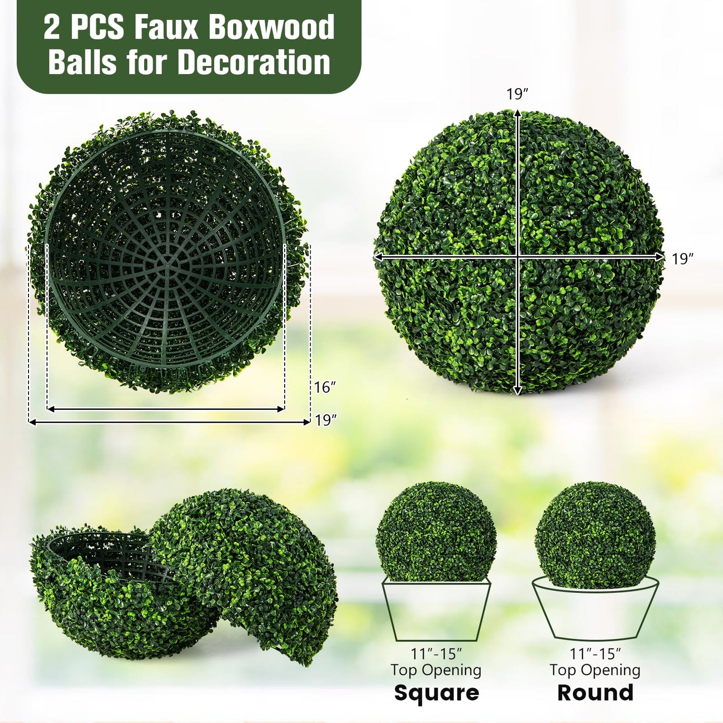 2 PCS 15.7 Inch Artificial Boxwood Topiary Balls, Faux Plants Decorative Balls for Indoor, Outdoor, Garden, Wedding, Balcony, Backyard, Front Porch, Patio, Home Decor