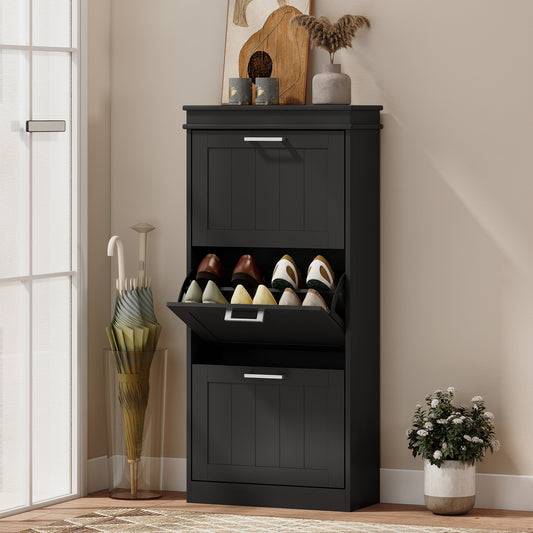 Slim Shoe Cabinet with 3 Flip Drawers and Adjustable Shelves – 21"W x 46"H