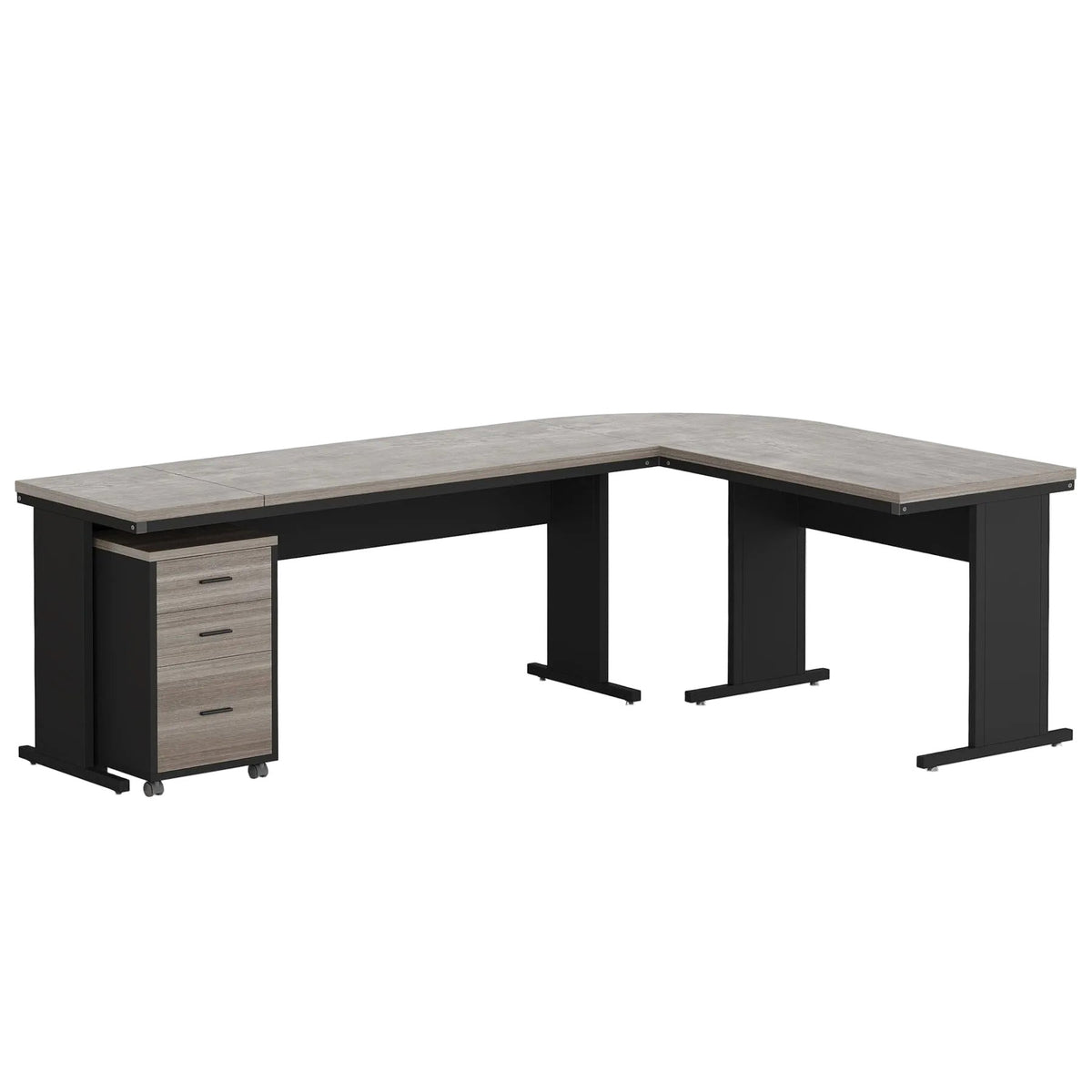 83" L-Shaped Desk, Industrial Corner Executive Desk with Mobile File Cabinet