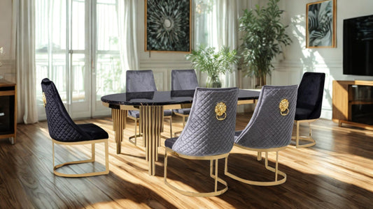 83" Marble Dining Table with Gold Fluted Base