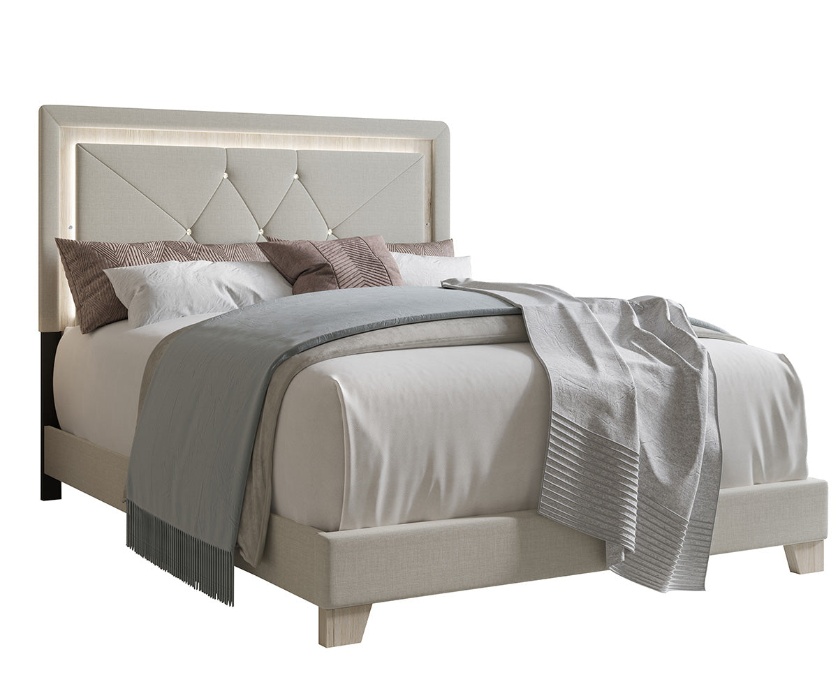 Bash King Bed: Modern Upholstered Linen Fabric with Integrated LED Lighting