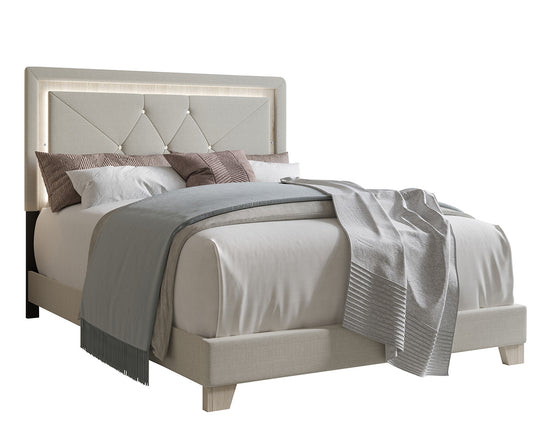 Bash King Bed: Modern Upholstered Linen Fabric with Integrated LED Lighting