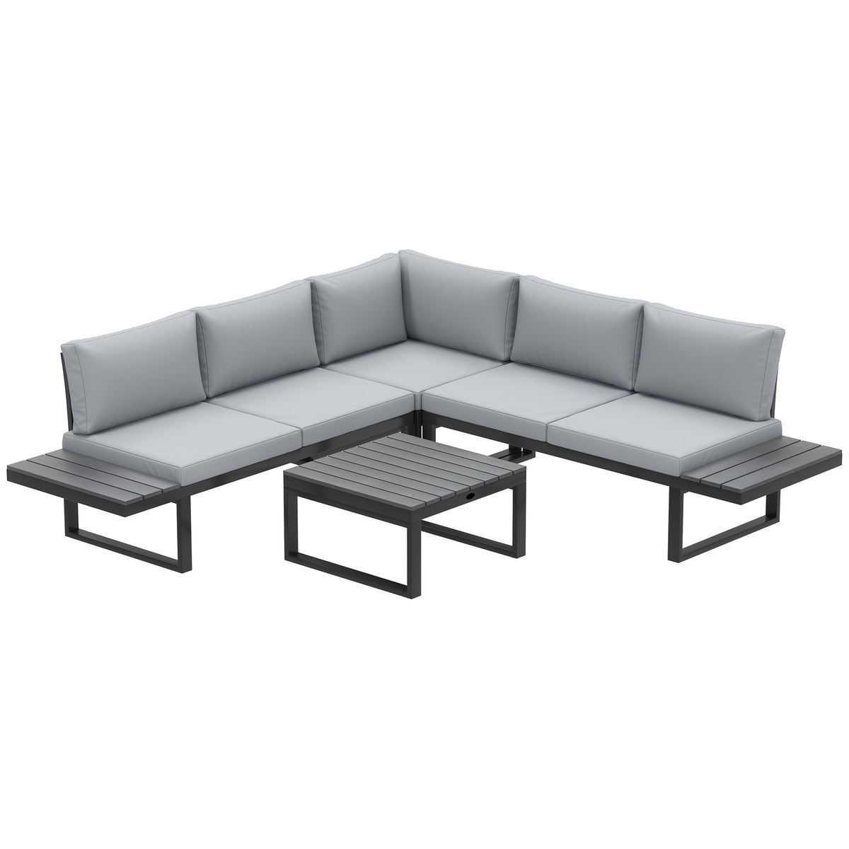 4 Pieces Outdoor Patio Furniture Set, 5-Level Reclining Garden Corner Sofa Set, Outdoor Lounge Conversation Sectional