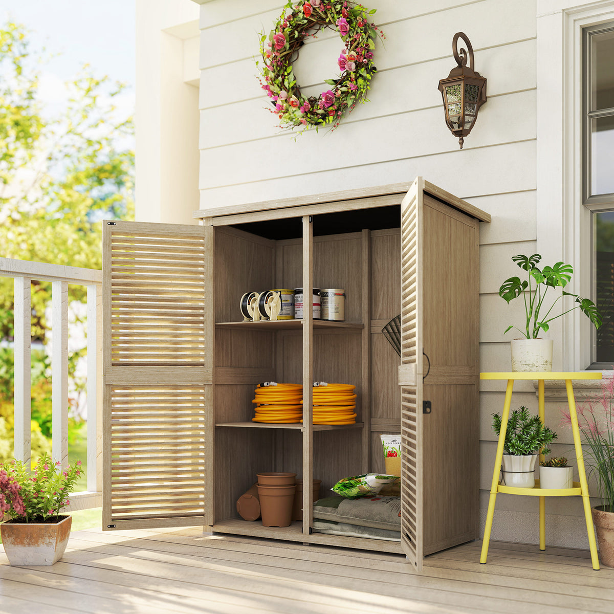 50" x 26" x 66" Wooden Garden Shed, Outdoor Storage Shed with Waterproof Asphalt Roof, Shelves