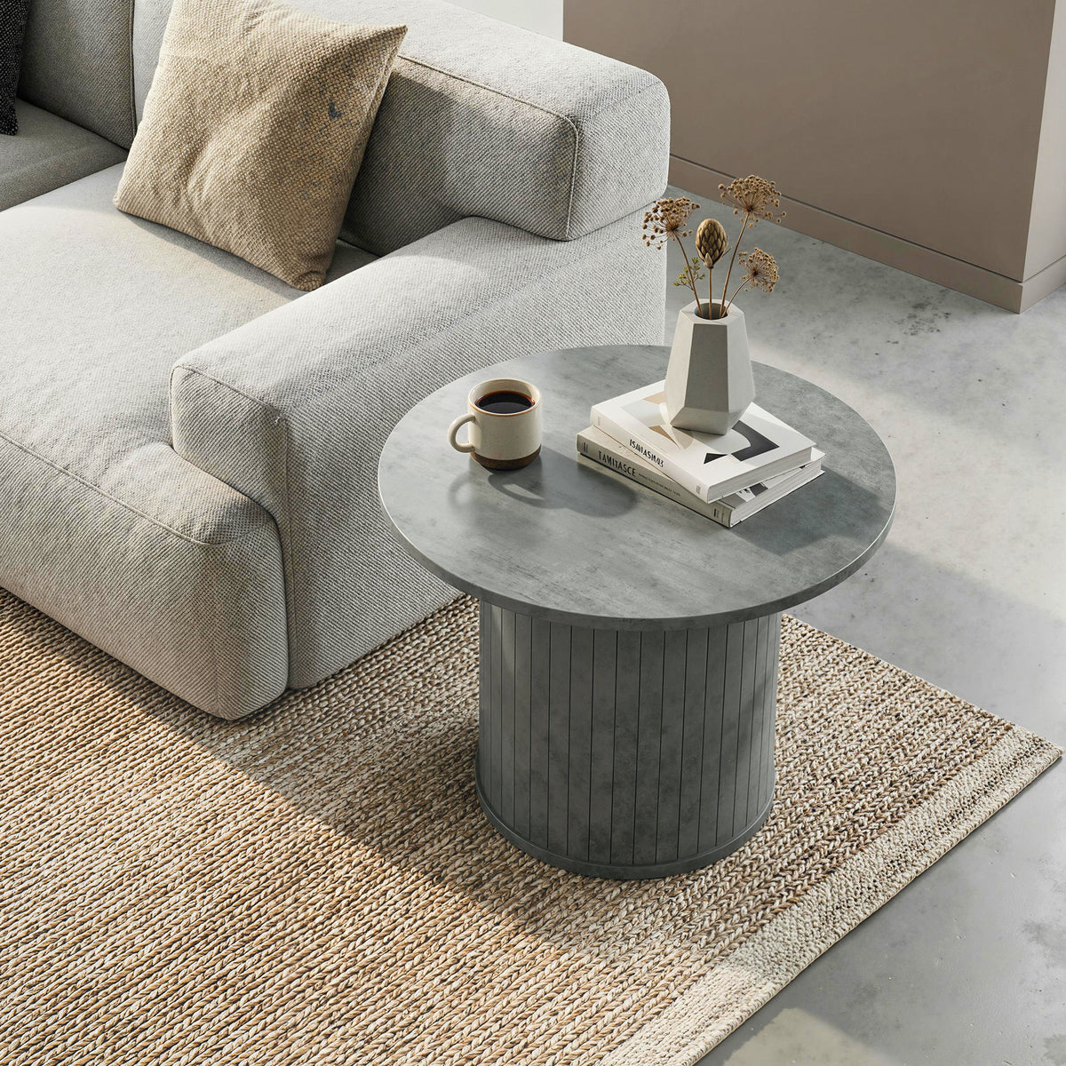 24" Round Coffee Table with Slatted Pedestal Base