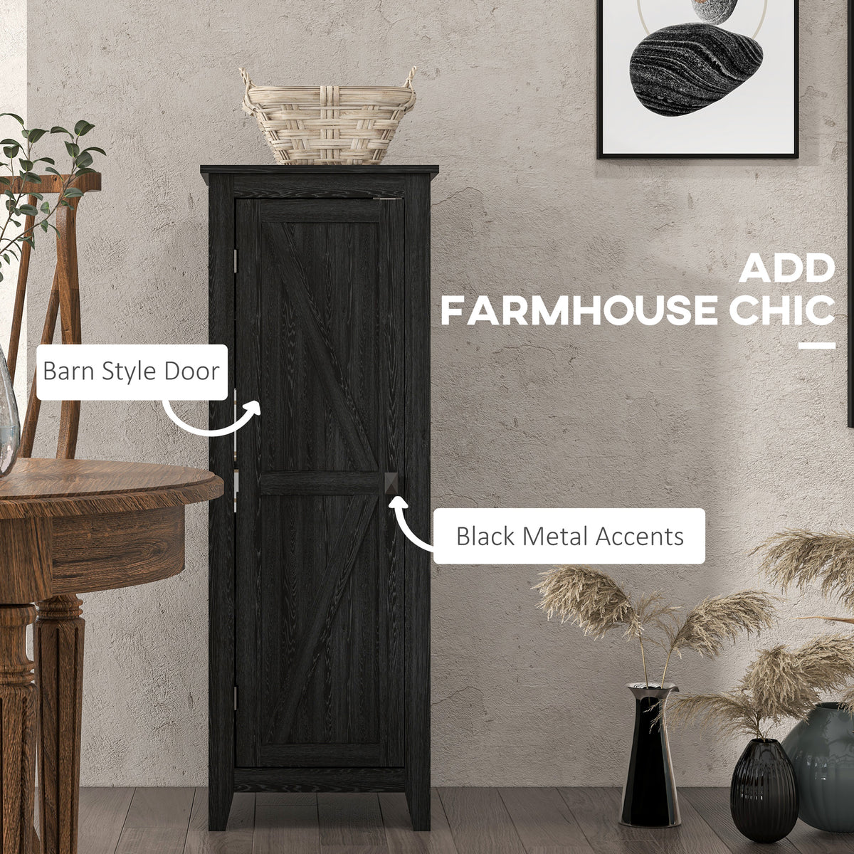 Farmhouse Kitchen Pantry Storage Cabinet with Barn Door – 17"W x 48"H