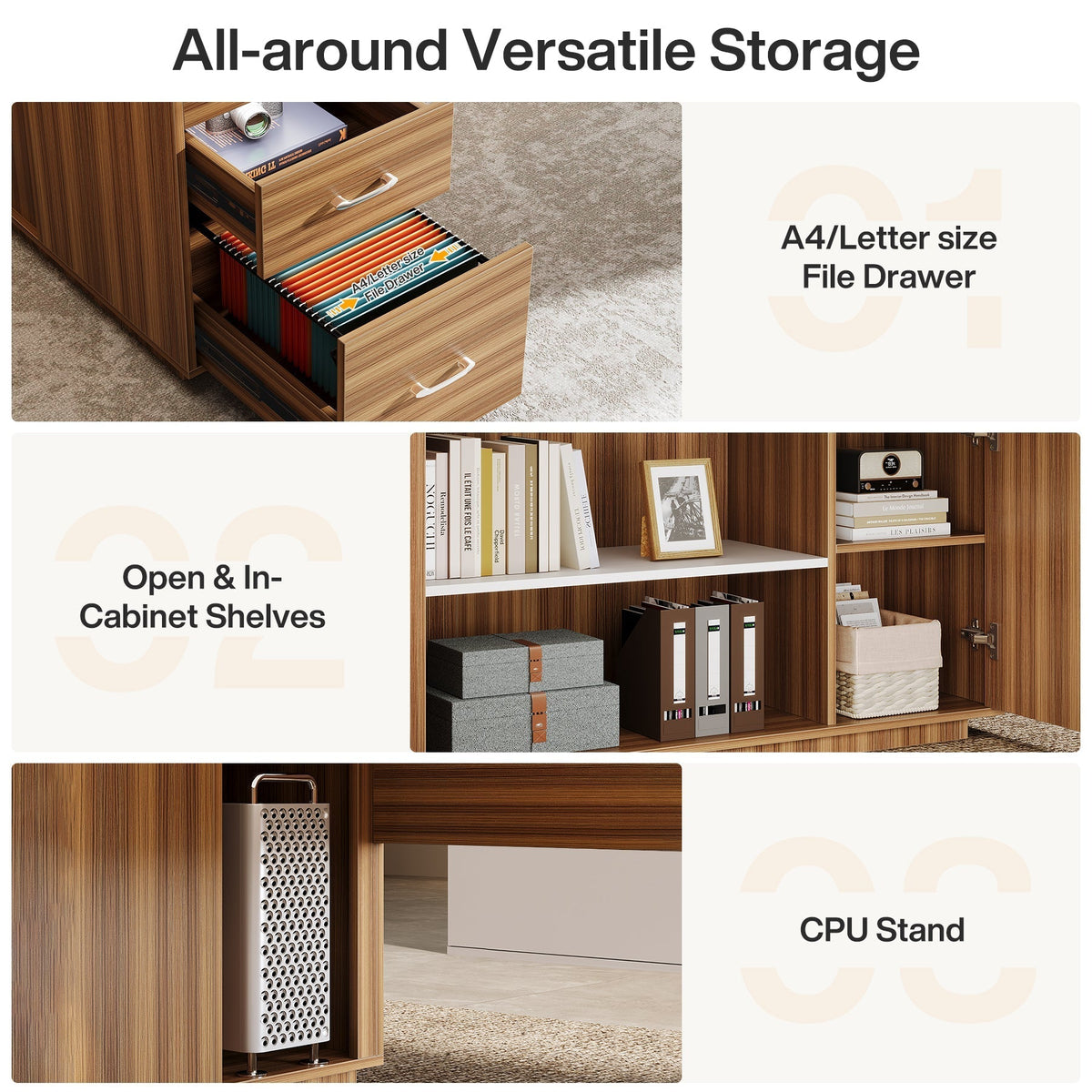 85.8" Executive Desk, L-Shaped Office Desk Computer Desk with File Drawers
