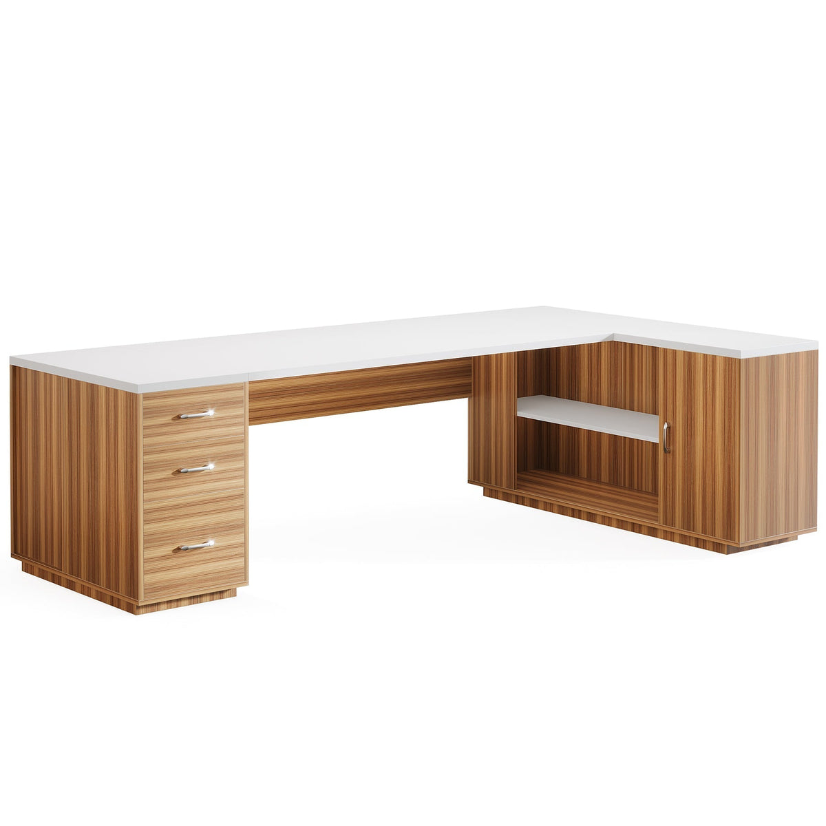 85.8" Executive Desk, L-Shaped Office Desk Computer Desk with File Drawers