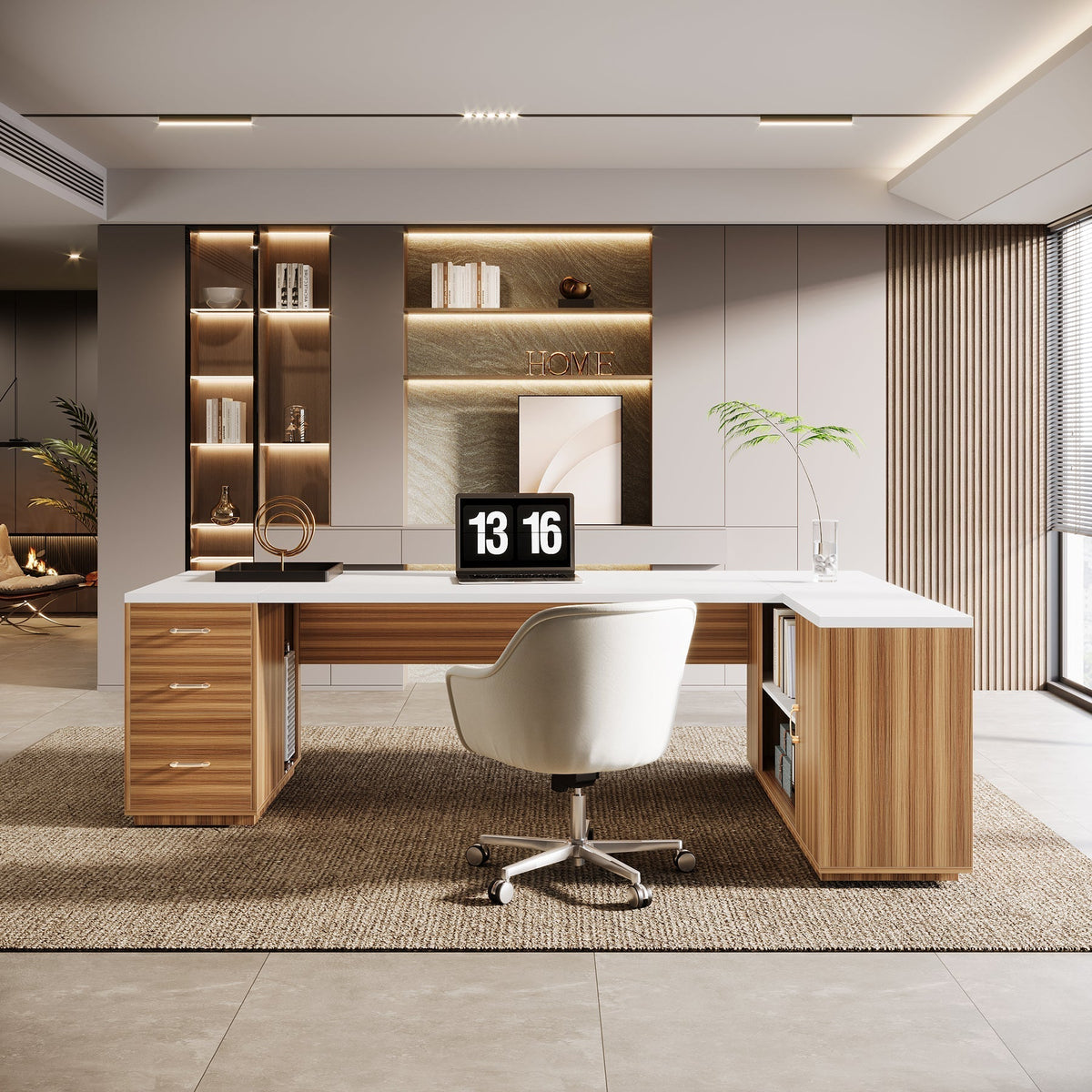 85.8" Executive Desk, L-Shaped Office Desk Computer Desk with File Drawers
