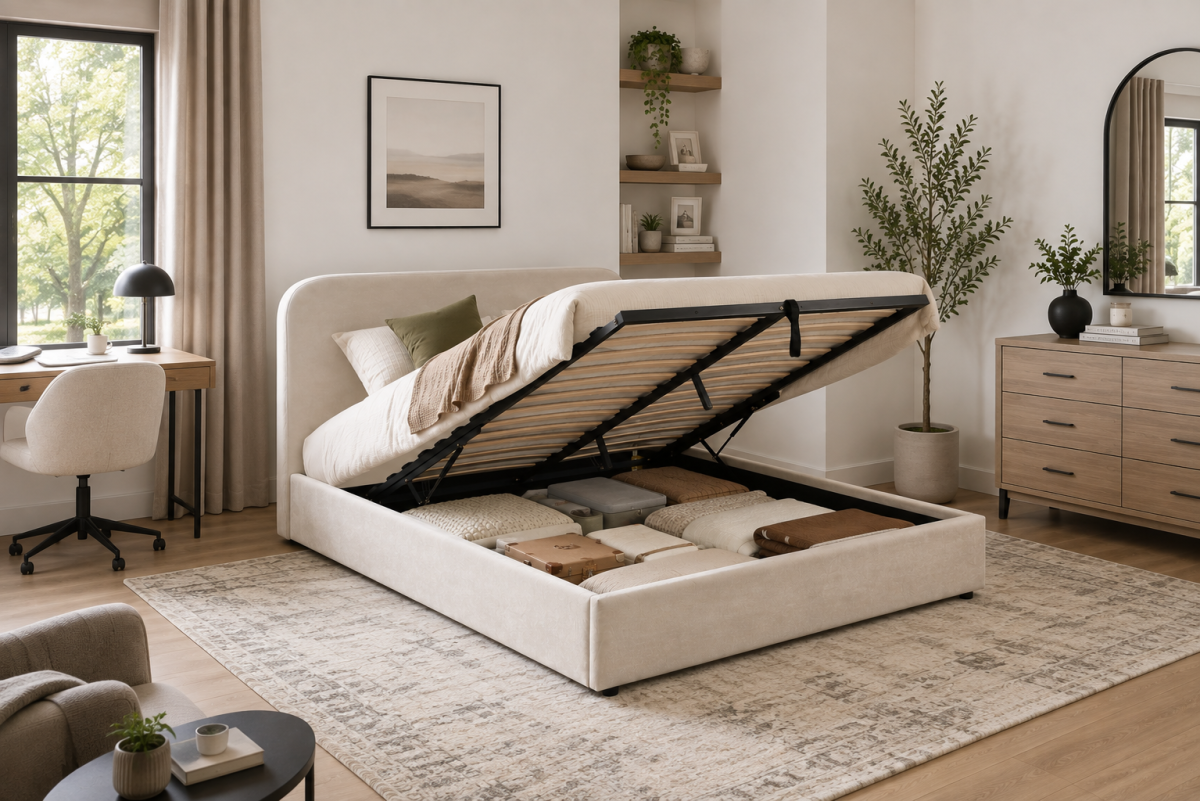 Upholstered Solid Wood Platform Storage Bed
