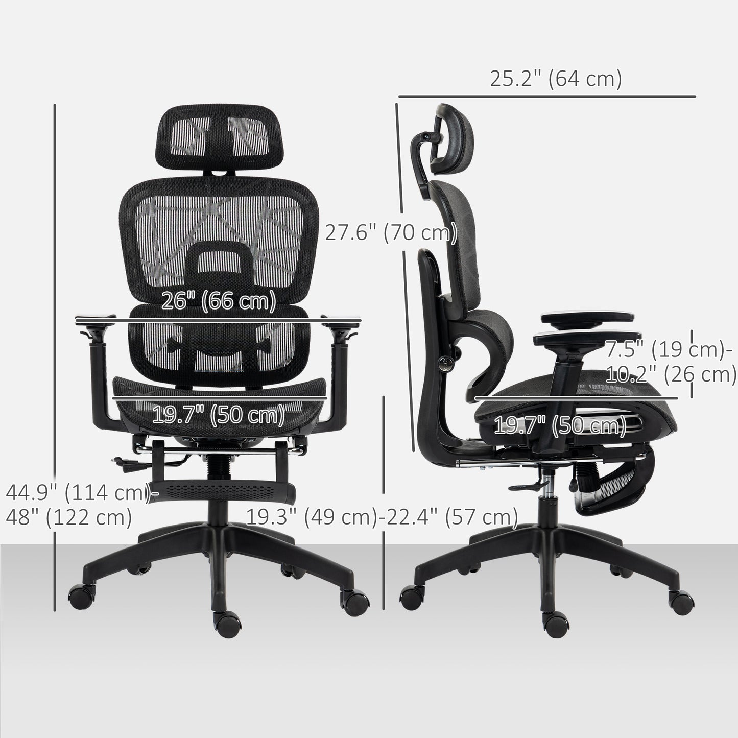 HOMCOM Ergonomic Mesh High-Back Office Chair with 3D Armrests, Lumbar Support, 135° Recline