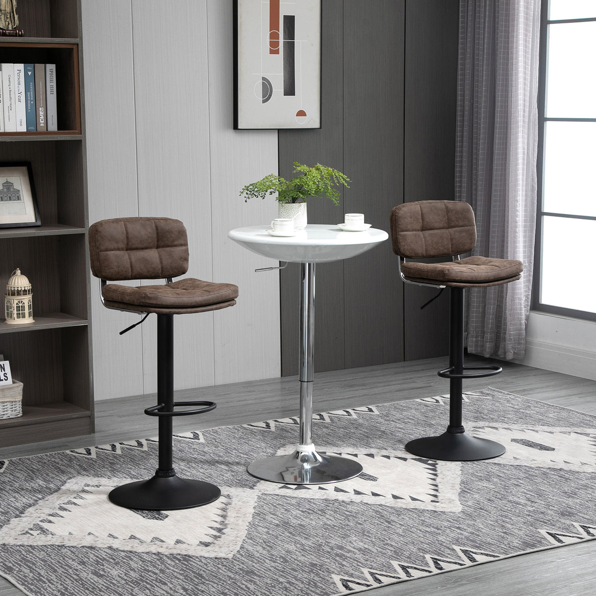 PU Leather Adjustable Swivel Counter Stools with Back and Footrest, Set of 2, Black