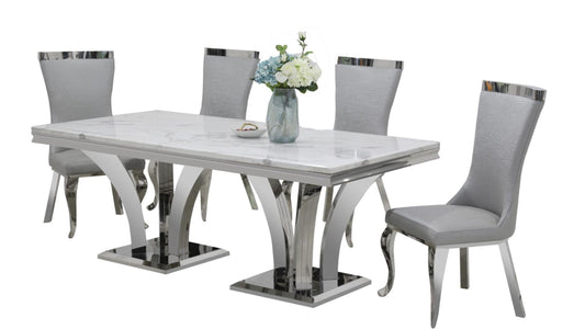 86" Marble Dining Table with V-Shaped Base