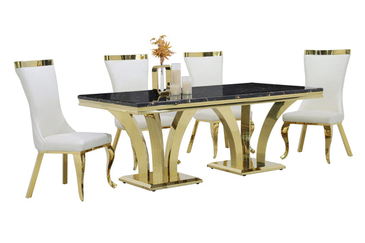 86" Marble Dining Table with V-Shaped Base