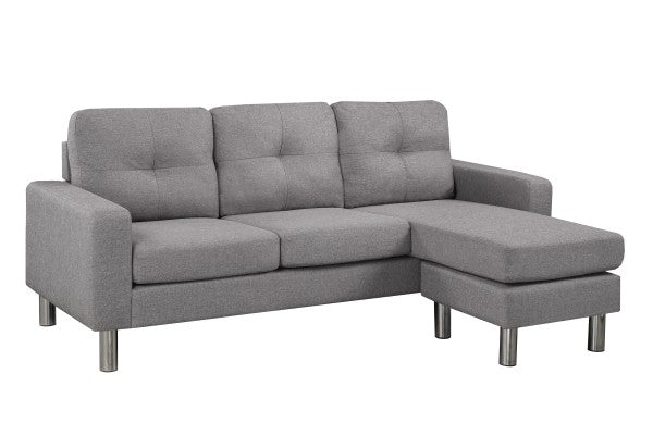 Versatile Light Grey Sectional Sofa with Reversible Chaise, Tufted Cushions, Chrome Legs