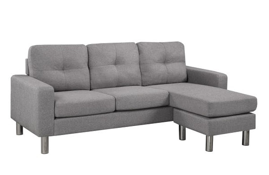 Versatile Light Grey Sectional Sofa with Reversible Chaise, Tufted Cushions, Chrome Legs