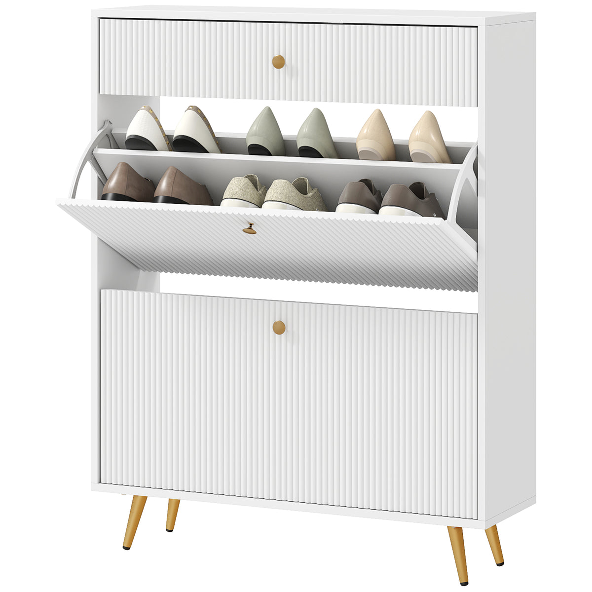 Narrow Shoe Storage Cabinet with Wave-like Panels – 32"W x 40"H