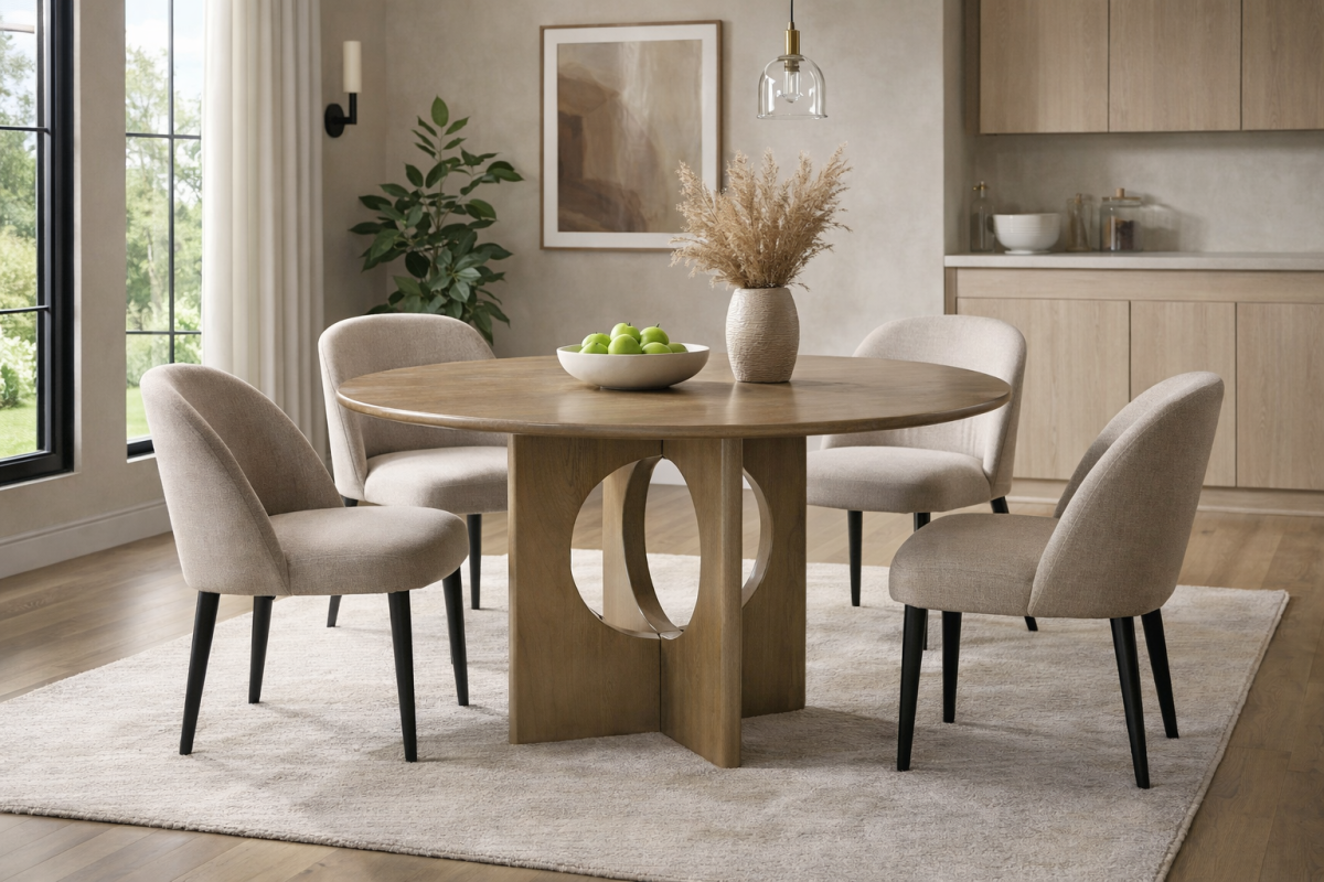 Curved Solid Wood Dining Table – Natural Oak