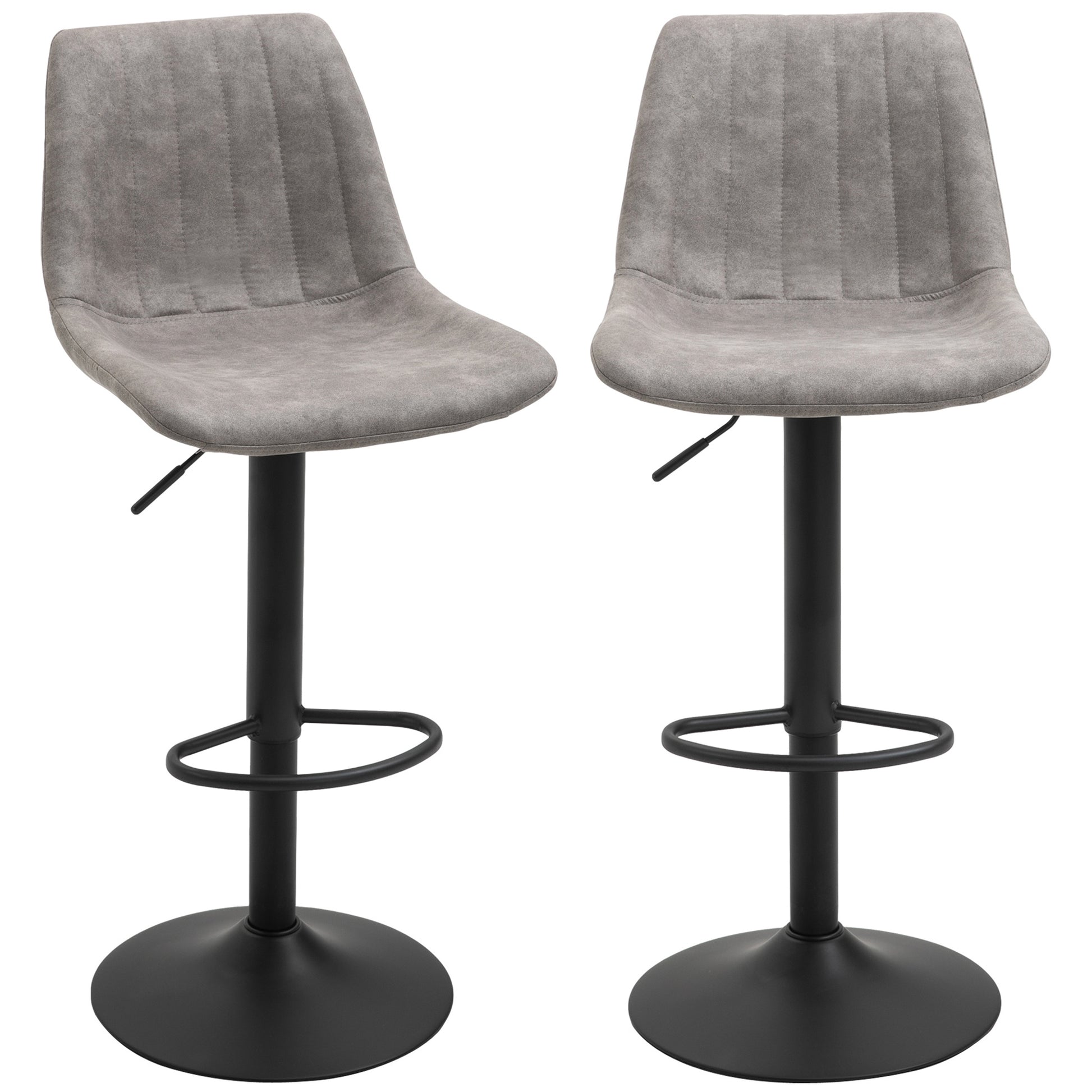 HOMCOM Adjustable Swivel Bar Stools Set of 2, Upholstered Grey Leathaire with Backrest