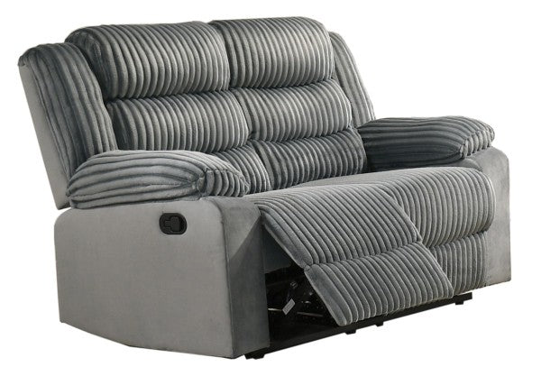 Luxurious Corduroy Fabric Grey Recliner Love Seat with Premium Reclining Mechanism