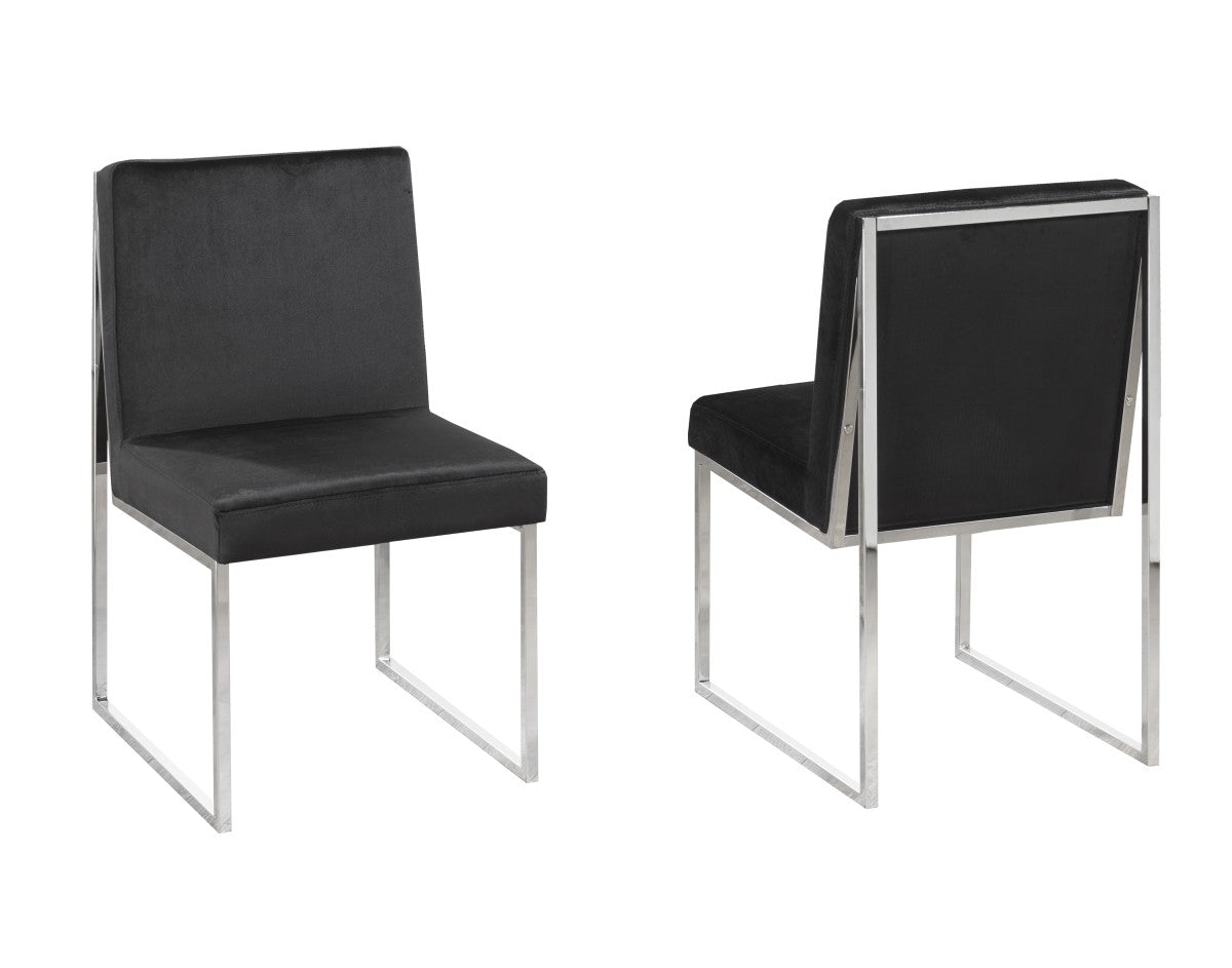 Brassex Contemporary Black Fabric Dining Chairs Set, Chrome Base (2-Pack)